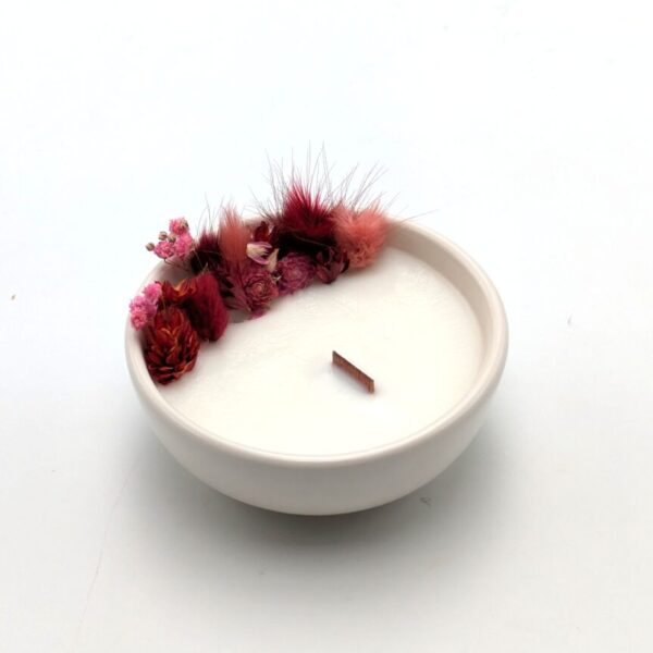 Mini bougie fleurs séchées cerise.
