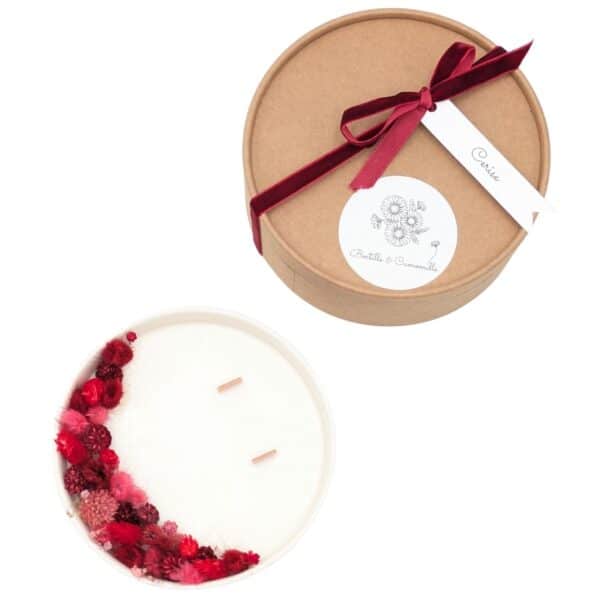Bougie Fleurs Séchées Rouge Aubépine - Parfumée Cerise