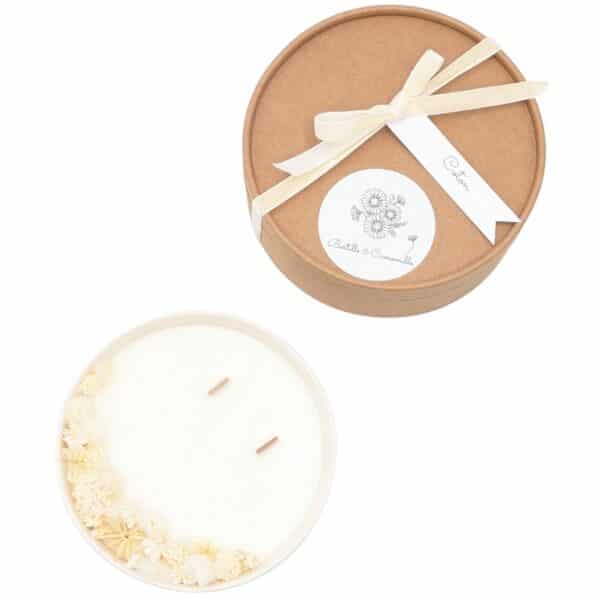 Bougie Fleurs Séchées Blanc Pâquerette - Parfumée Coton