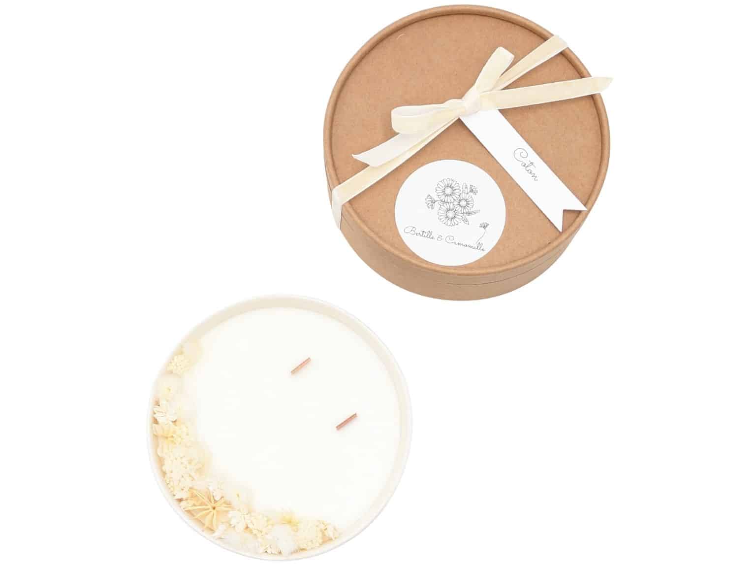 Bougie Fleurs Séchées Blanc Pâquerette - Parfumée Coton