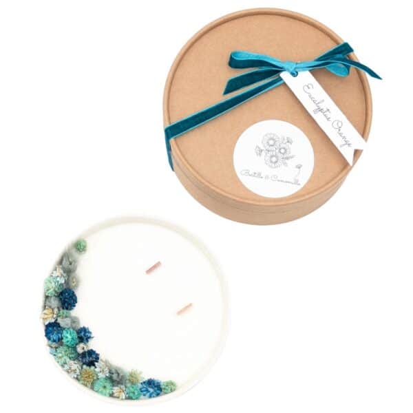 Bougie Fleurs Séchées Bleu Bourrache - Parfumée Eucalyptus Orange