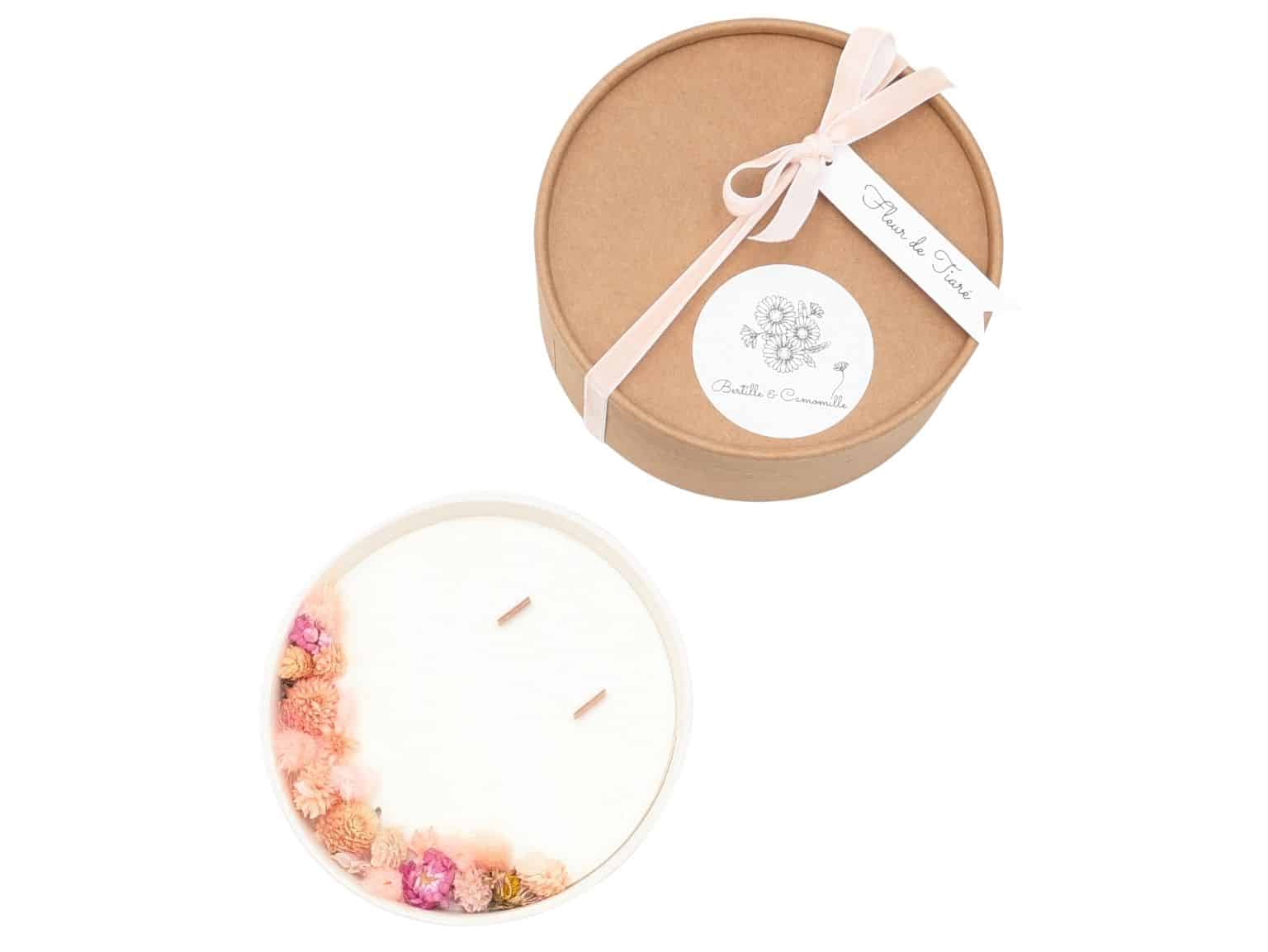 Bougie Fleurs Séchées Rose Pimprenelle - Parfumée Fleur de Tiaré